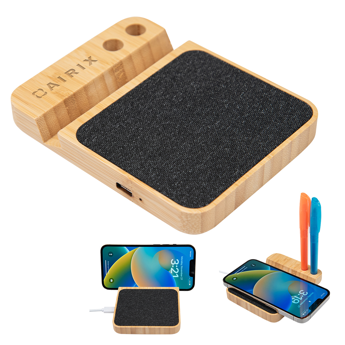 10W Bamboo Pghone Charger And Stand